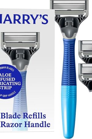 Harry's Shaving Kit for Men - Razor Handle and 3 Razor Blade Refill Cartridges - Ocean Blue