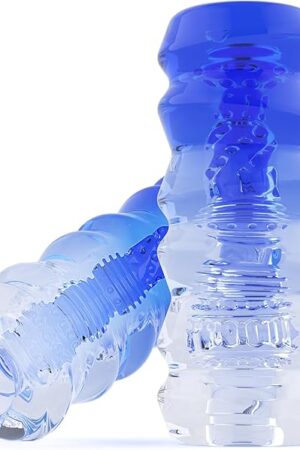 3D Realistic Pocket Pussy for Men  Male Masturbator with Soft Stretchy Tunnel, Reusable Adult Sex Toy for Intense Solo Play (Blue+Transparent)
