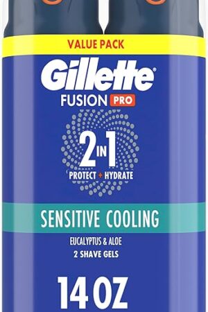 Gillette PRO Shaving Gel For Men Cools To Soothe Skin And Hydrates Facial Hair, TWIN PACK - Total 14oz, ProGlide Sensitive 2 in 1 Shave Gel