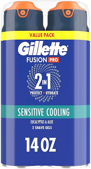 Gillette PRO Shaving Gel For Men Cools To Soothe Skin And Hydrates Facial Hair, TWIN PACK - Total 14oz, ProGlide Sensitive 2 in 1 Shave Gel