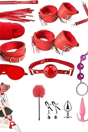 BDSM Restraints Sex Toys 14 Pcs Bondage Restraints Kits Fetish Bed Restraints Set for Beginners SM Adult Games Versatile Bed Restraints Couple Sex Toys Adult Sex Toys Bondage Gear Accessories (red)