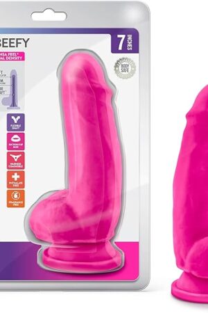 Blush Novelties Au Naturel Bold Beefy - 7 Inch Thick Realistic Dual Density Dildo for Women & Men, Ultrasoft Silicone, Strong Suction Cup for Hands-Free Play, Perfect for G-Spot & Anal Pleasure, Pink