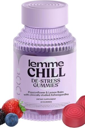 Lemme Chill Stress Relief Gummies with 300mg KSM-66 Ashwagandha, Lemon Balm, Passionflower & Goji to Support Relaxation, Healthy Cortisol & Sleep - Gluten-Free, Non-GMO, Mixed Berry (60 Count)