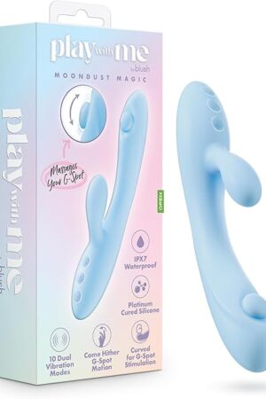 Blush Novelties Play with Me - Moondust Magic 8 Inch G Spot Clitoral Rabbit Vibrator - 10 Modes - Come Hither G-Spot Technology ? Platinum Cured Silicone ? IPX7 Waterproof - Adult Sex Toy ? Blue