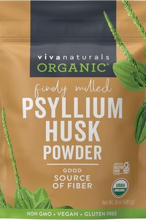 Viva Naturals Organic Psyllium Husk Powder, 24 oz - Finely Ground, Unflavored Plant Based Superfood - Good Source of Fiber for Gluten-Free Baking, Juices & Smoothies - Certified Vegan, Keto and Paleo