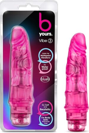 Blush B Yours Vibe #3 Realistic 7.75 Vibrating Dildo, Flexishaft - Soft Yet Firm Lifelike Cock - Veined Texture, Twist Dial, IPX7, Body-Safe PVC - Adult Sex Toy Penis for Solo, Men & Couples - (Pink)