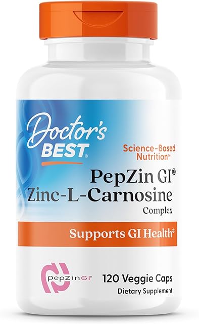 Doctor's Best PepZin GI, Zinc-L-Carnosine Complex, Non-GMO, Vegan, Gluten Free, Soy Free, Digestive Support, 120 Veggie Caps