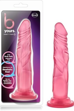 Blush B Yours Sweet N' Hard-5 7.5" Realistic Dildo for Solo & Pegging Play Lifelike Cock - Suction Cup, Strap-On Compatible, Body-Safe PVC - Erotic Adult Sex Toy Penis for Women, Men & Couples -(Pink)
