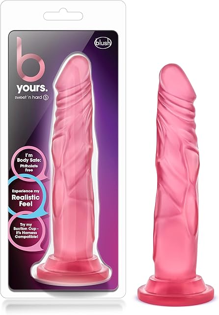 Blush B Yours Sweet N' Hard-5 7.5" Realistic Dildo for Solo & Pegging Play Lifelike Cock - Suction Cup, Strap-On Compatible, Body-Safe PVC - Erotic Adult Sex Toy Penis for Women, Men & Couples -(Pink)