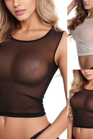 Women's Lingerie Tops See Through Women's Mesh Crop Sheer Shirt Short T Sexy Lingerie Sleepwear Lingerie for