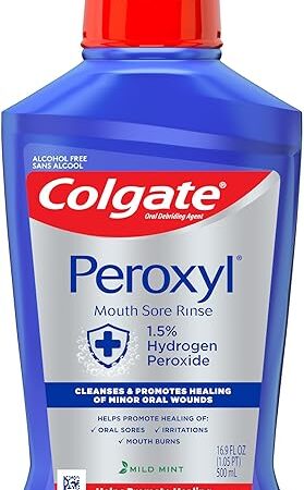 Colgate Peroxyl Antiseptic Mouthwash and Mouth Sore Rinse, 15% Hydrogen Peroxide, Mild Mint - 500ml, 169 Fluid Ounces