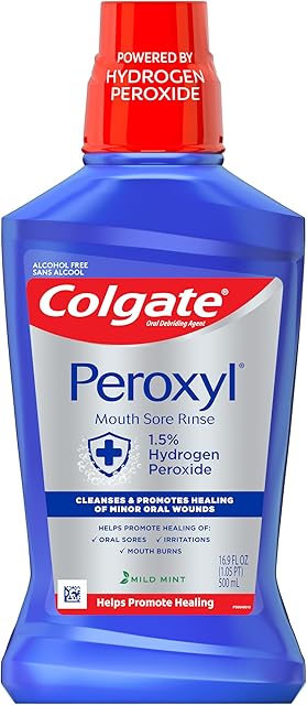 Colgate Peroxyl Antiseptic Mouthwash and Mouth Sore Rinse, 15% Hydrogen Peroxide, Mild Mint - 500ml, 169 Fluid Ounces