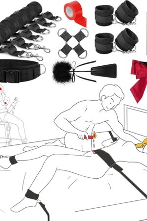 BDSM Bondage Restraints Adult Toys, Adjustable Bed Restraints 14 PCS Kit with Sex Straps, Bondage Cuffs, Blindfold, Cross Strap, Tickler, Feather & Candle, Bondage Gear & Accessories Couple Sex Toys