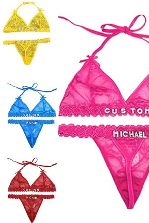 Custom Thong With Name On It Customized Personalized 2-Pack Lace Panties For Women DIY Rhinestone Name Sexy Lace Thong