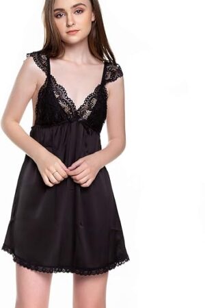Dreamy Sleepwear Women Lingerie Crepe Silk satin Floral Lace Babydoll Dress Nightgown Chemise Sexy Full Slips Sleepwear