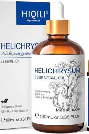 HIQILI Helichrysum Essential Oil for Skin Nourish, Undiluted & Natural, Relieve Fatigue in Body Massage, Reduce Fine Line and Wrinkle, Aromatherapy Diffuser, DIY Floral Scented Gift -100ML