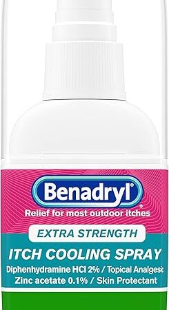 Benadryl Extra Strength Itch Cooling Spray, Topical Analgesic Spray with Diphenhydramine HCI & Zinc Acetate Skin Protectant for Fast Relief from Insect Bites, Travel Size, 2 fl oz