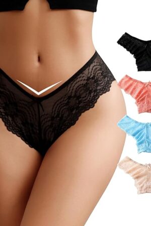 Women Sexy Lace Bikini Panties Seamless Cheeky Underwear No Show Lace Panties for Women Multipack