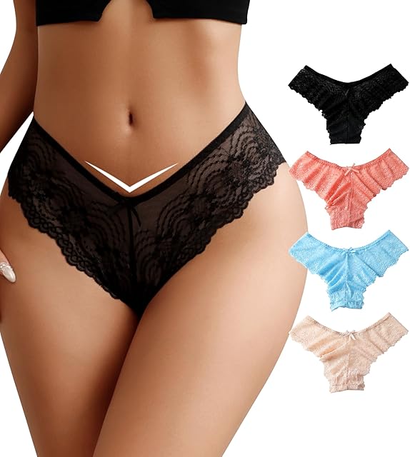 Women Sexy Lace Bikini Panties Seamless Cheeky Underwear No Show Lace Panties for Women Multipack