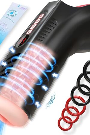 Automatic Sucking Vibrating Male Masturbator - Adult Male Sex Toys with 9 Vibration & 9 Suction Modes & 6 Penis Rings, LCD Display Penis Pump 3D Fleshy Pocket Pussy Vagina Sex Machine Stoker for Men