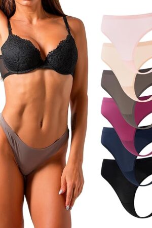 Women's Seamless Satin G-String Thongs No Show Comfortable Underwear Low Rise Breathable Panties 6pack