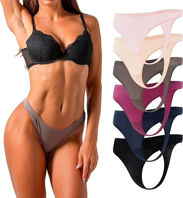 Women's Seamless Satin G-String Thongs No Show Comfortable Underwear Low Rise Breathable Panties 6pack