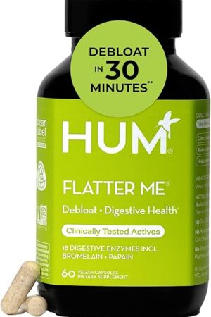 HUM Flatter Me Digestive Enzymes Bloating Supplement - Fast-Acting Bloat Relief for Digestive Health & Debloating Multi Enzyme | Bloat Pills, Anti Bloat Pills, Vegan 60 Servings