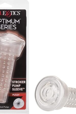CalExotics Optimum Series Stroker Pussy Pump Sleeve - Male Silicone Masturbation Sleeve - 6.25 Inch Adult Masturbator Sex Toy  Clear, 1 Count