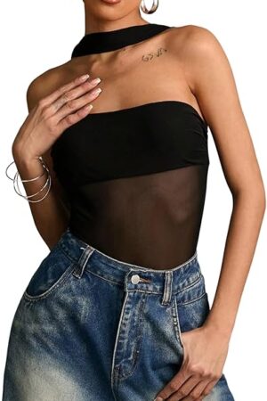 Women's Mesh Tank Bodysuit Sheer Sleeveless Sexy Leotard Tops