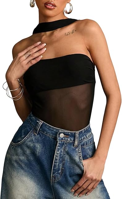 Women's Mesh Tank Bodysuit Sheer Sleeveless Sexy Leotard Tops