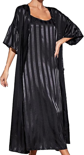Women's Robe Set Nightgown with Robes Satin Silk Pajama Set 2 Pieces Lingerie U-Neck Sexy Sleepwear Sets