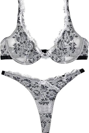Women's Lace Exotic Lingerie Set Underwired Bra and Panty