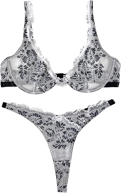 Women's Lace Exotic Lingerie Set Underwired Bra and Panty