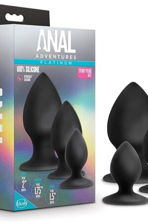 Blush Novelties Anal Adventures Platinum Ultrasilk Silicone Stout Butt Plug Kit - Mini Small Medium Satin Smooth Suction Cup Base Easy to Clean Plug - Fragrance Free - Sex Toys