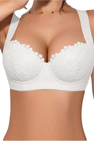 Women's Underwire Adjustable Push Up Sexy Elegant Lace Bra Soft with Wide Strap Shaping Support Lingerie White 34A