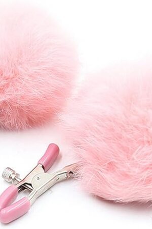 Furry Feather Nipple Clamps Clips Adjustable Rabbit Tail Toy Unisex (Pink)