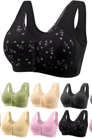 Daisy Bras for Older Women Front Closure, Seamless Wireless Bra for Senior No Underwire 2025 Breathable Bras with Snap