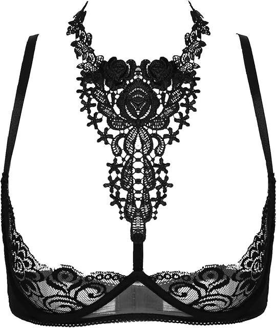 Women's Sexy 1/4 Cup Lace Bra Balconette Mesh See Through Bralette Underwired Plunge Bras