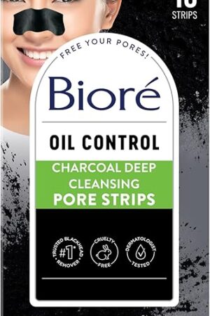 Biore Charcoal Deep Cleansing Pore Strips, Nose Strips for Blackhead Removal on Oily Skin, Features C-Bond Technology with Instant Pore Unclogging, 18 Count