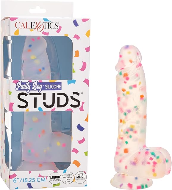 CalExotics Party Boy Silicone Studs 6 Inch Dildo with Sturdy Suction Cup Base Fits Most Harness SE-0254-10-3