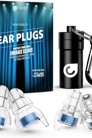 High Fidelity Concert Ear Plugs, Noise Cancelling Silicone Ear Plugs 2 Pairs Great for Concerts Loud Music, Musicians, Motorcycles, Airplanes, Raves, Hearing Protection -23 dB