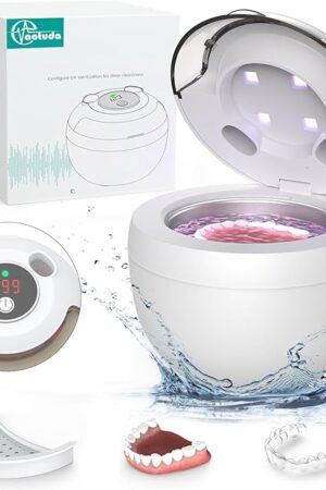 45kHz Ultrasonic Retainer Cleaner Machine, 200ML Denture Cleaner, 4 Modes with Digital Timer Mouth Guard Cleaner for Aligner, Night guard, Braces, Toothbrush, Jewelry and More (White)