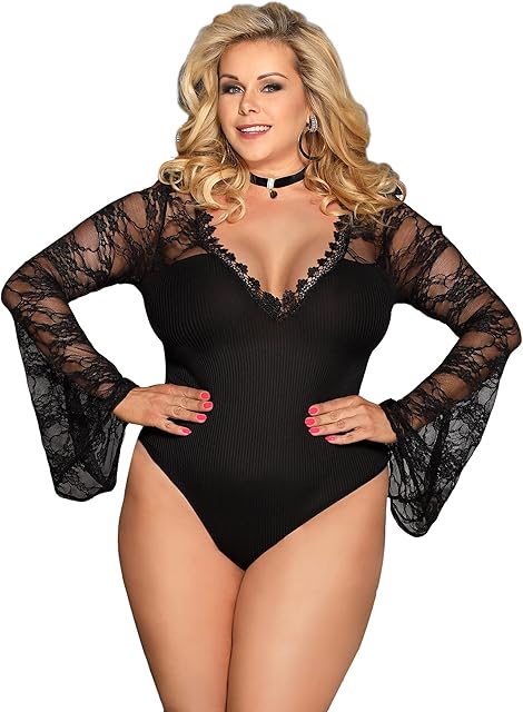 Women Sheer Mesh Lace Bodysuit Long Sleeve Leotard Lingerie Jumpsuit Bodysuits Clubwear Tops