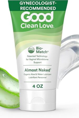 Good Clean Love Almost Naked Water-Based Lube, Personal Lubricant with Organic Aloe Vera, Safe for Adult Toys & Condoms, pH-Balanced, Clean Intimate Wellness Gel for Men & Women, 4 Oz