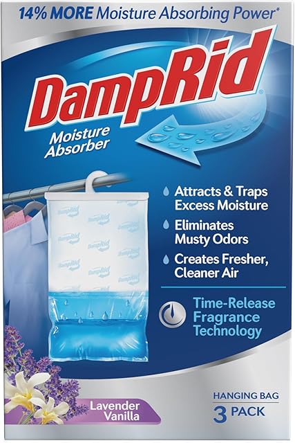 DampRid Lavender Vanilla Hanging Moisture Absorber, 16 oz., 3 Pack - Eliminates Musty Odors for Fresher, Cleaner Air, Ideal for Closet, 14% More Moisture Absorbing Power*