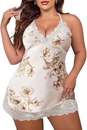 Women Lingerie Plus Size Satin Lace Chemise Nightgown Sexy Full Slips Sleepwear L-4XL