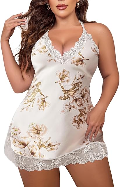 Women Lingerie Plus Size Satin Lace Chemise Nightgown Sexy Full Slips Sleepwear L-4XL