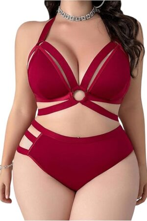 Women's Plus Size Cutout Sexy Lingerie Set 2 Piece Matching Bra and Panty Sets