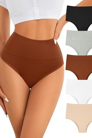 High Waisted Bikini Underwear for Women Tummy Control Cotton Panties Soft Strech No Muffin Cheeky Panty Multi Pack