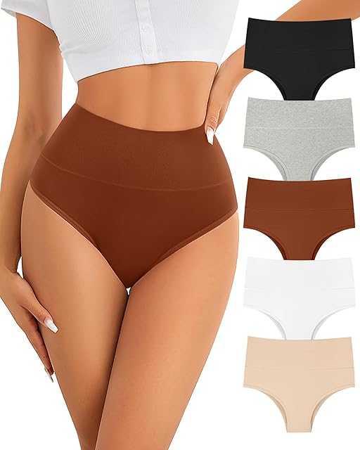 High Waisted Bikini Underwear for Women Tummy Control Cotton Panties Soft Strech No Muffin Cheeky Panty Multi Pack